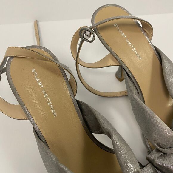 STUART WEITZMAN PLAYA SILVER ANKLE STRAP HIGH HEEL SANDAL - Picture 5 of 10